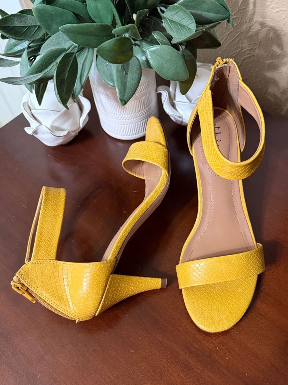 Style & Co Textured Mustard Yellow Ankle-Strap Heels Size 9